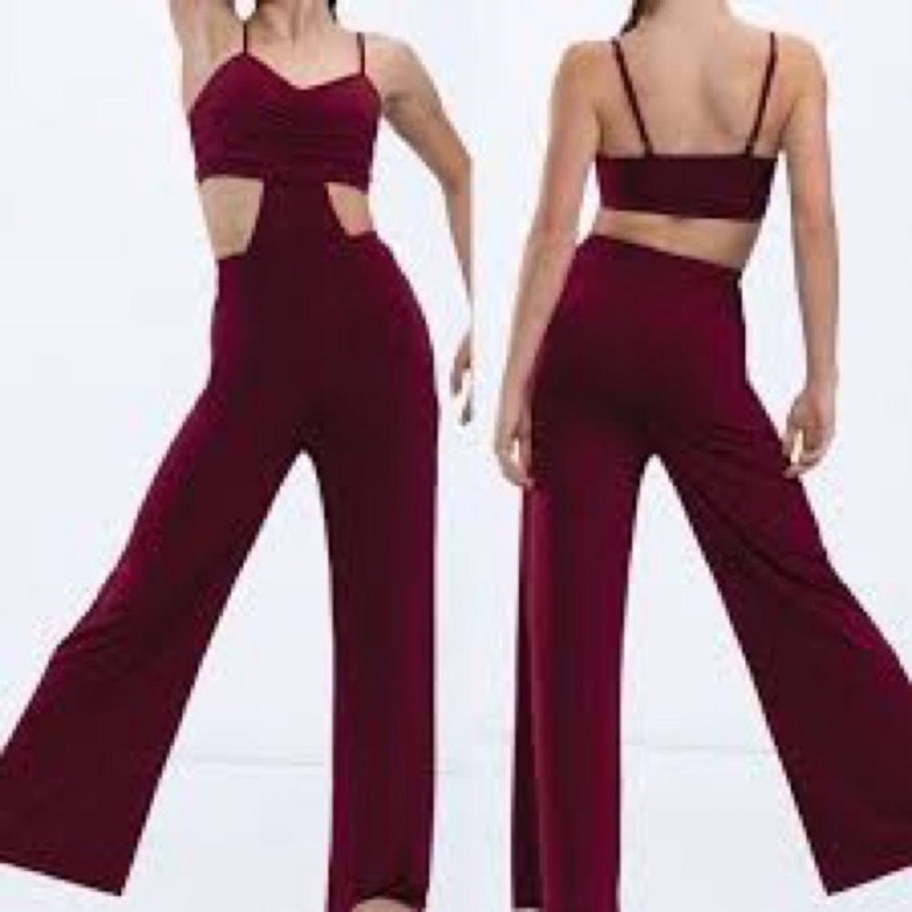 Weissman Burgundy Wide Leg Jumpsuit Set